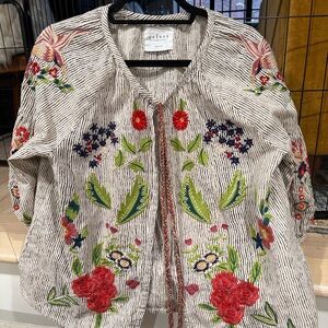 Velvet Striped Top with Floral Accents